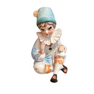 Clown, Vintage Ceramic Pierrot Clown Lamp, 80’s, Great Color and Detail.